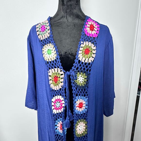 Davi & Dani NWT Navy Beach Cover-Up Sz M Crochet Trim Boho Resortwear - Picture 3 of 10